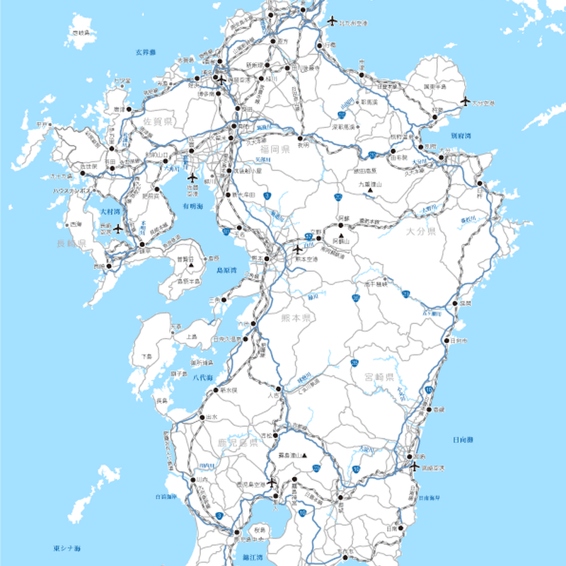 九州全域 島嶼部以外 道路地図 ベクター素材 Eps 日本語 地図素材をダウンロードにて