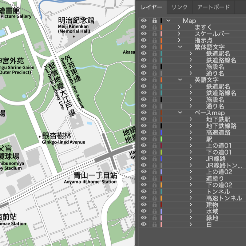 東京 神宮外苑 ベクター地図データ Eps 繁体語 英語 並記版 地図素材をダウンロード