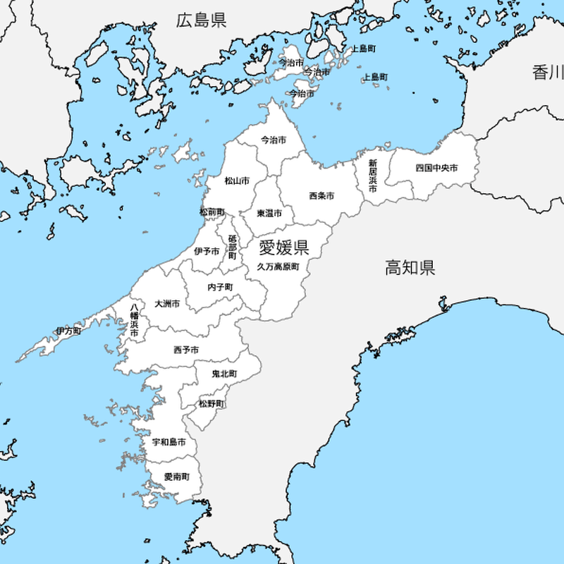愛媛県 市区町村別 白地図 Pdfデータ 地図素材をダウンロードにて販売するお店 今八商店