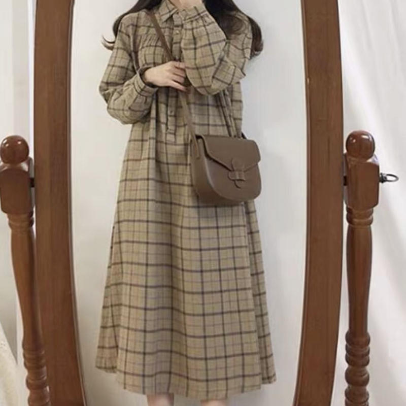 大人気セール ワンピース チェック チェックワンピース ミディアム丈 韓国 大人コーデ I