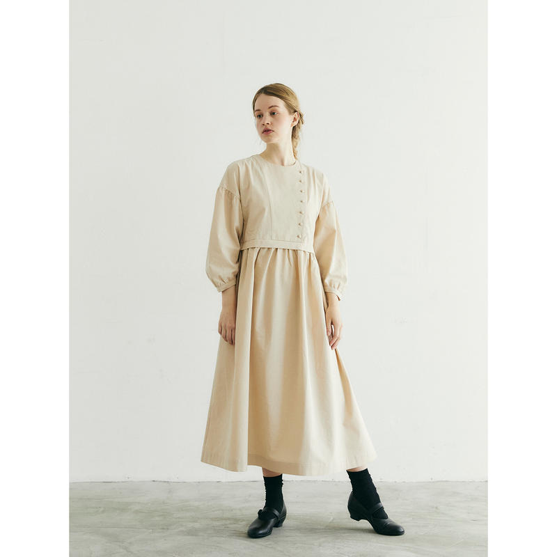 オールドコットン サイドボタン ワンピース アンティークベージュ Magali