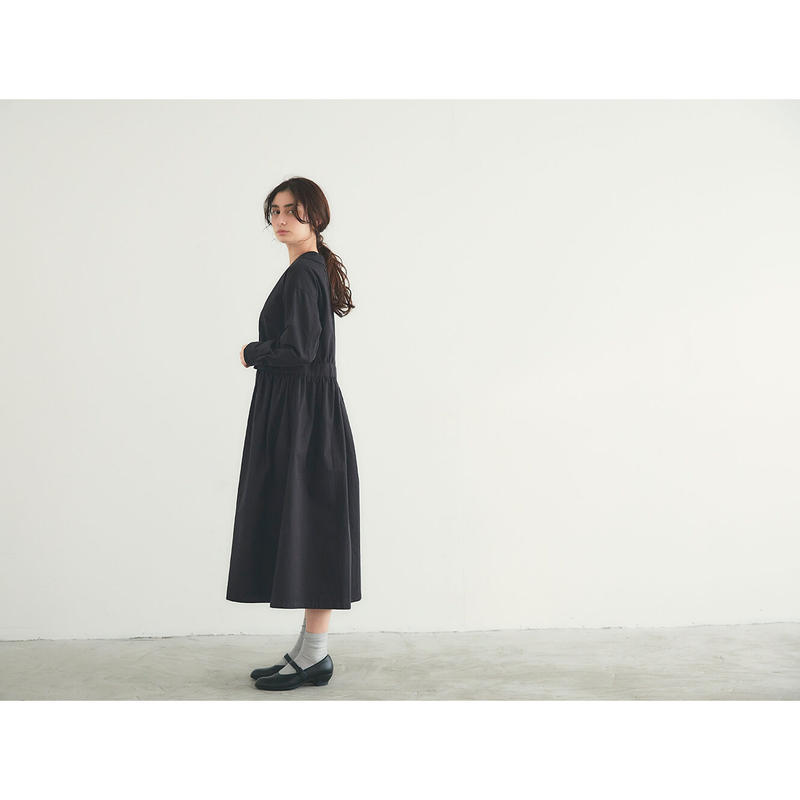 コットンシルク ショールカラーワンピース ブラック Magali コットンシルク ショールカラーワンピース ブラック Magali