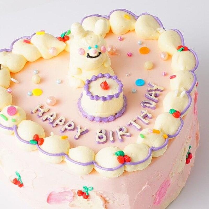 立体うさぎのハート型センイルケーキ バタークリームデコレーション 6号 Irene