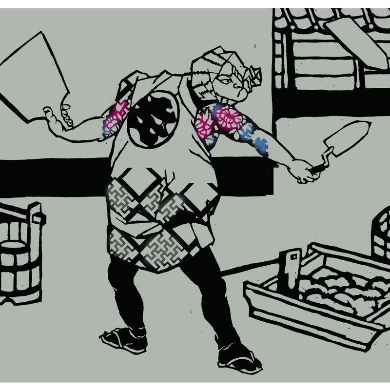 歌舞伎職人図絵 左官 手ぬぐい 利休鼠 Iseeall