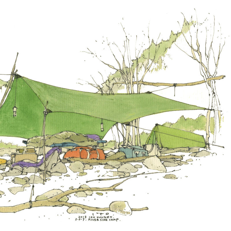 イラスト 伊豆 渓流キャンプ全景 Yadokari House