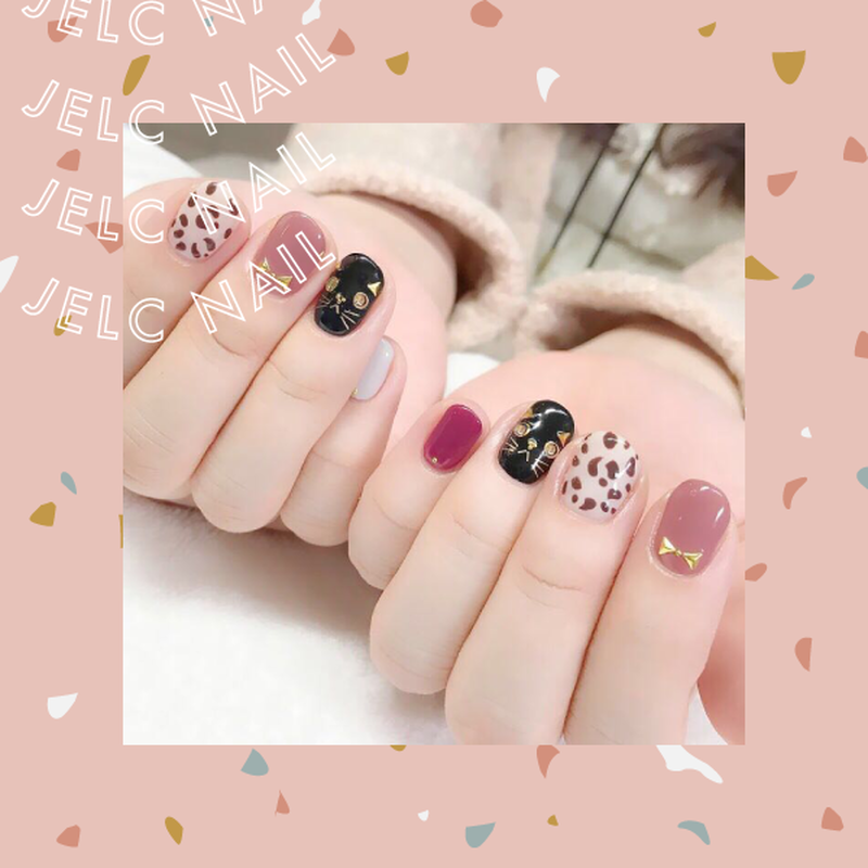 ネイルシールjelc 猫 ヒョウ柄 リボン Jelc Nail