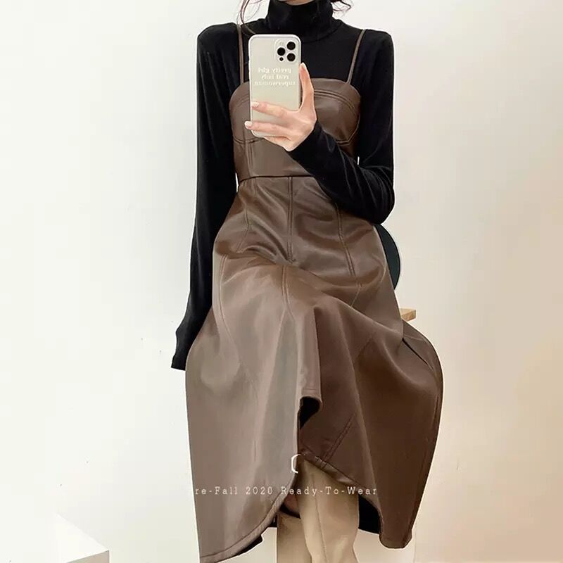 予約 レザーキャミワンピース Jourjoie