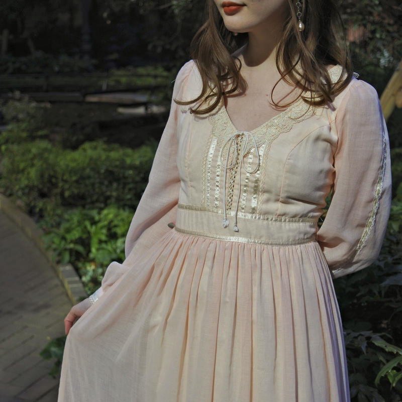 特上美品 [即購入可]#5ワンピース gunne sax风 ロング ピンク 70ｓ