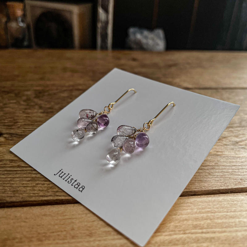 メーカー再生品】 アメジストスーパーセブンと淡水パールのピアス