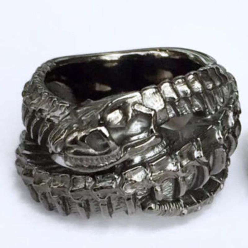 黒メッキカスタム オーダー受付中 ガーディアンリング 蛇とスカルの指輪 Skurange
