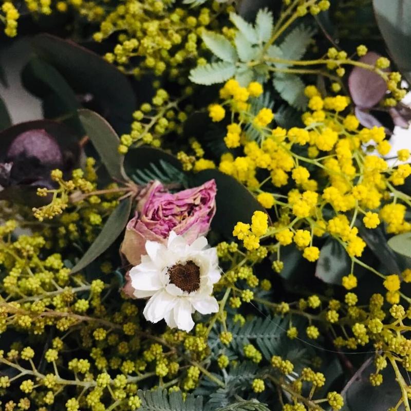 送料無料 春の香りがする定番ミモザリース つぼみたっぷり ドライフラワー工房 華鳥風月