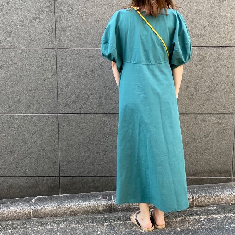 コットンパフスリーブワンピース Green Purple Pink Glow