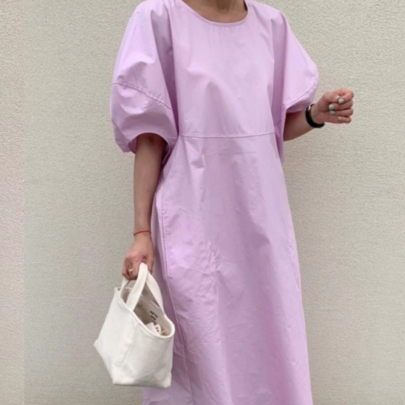 コットンパフスリーブワンピース Green Purple Pink Glow