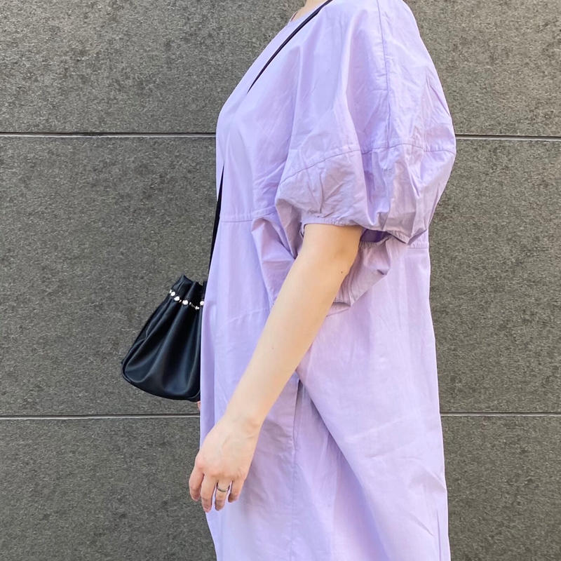 コットンパフスリーブワンピース Green Purple Pink Glow