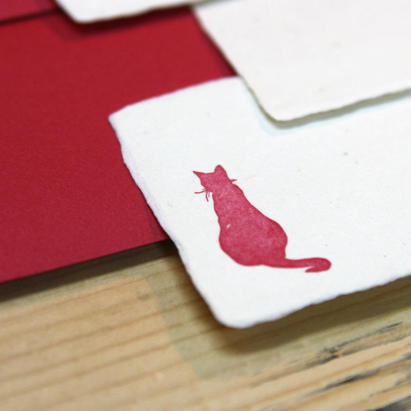 和紙メッセージカード 猫 赤 3枚セット 活版印刷 紙雑貨 河童堂 Letterpress
