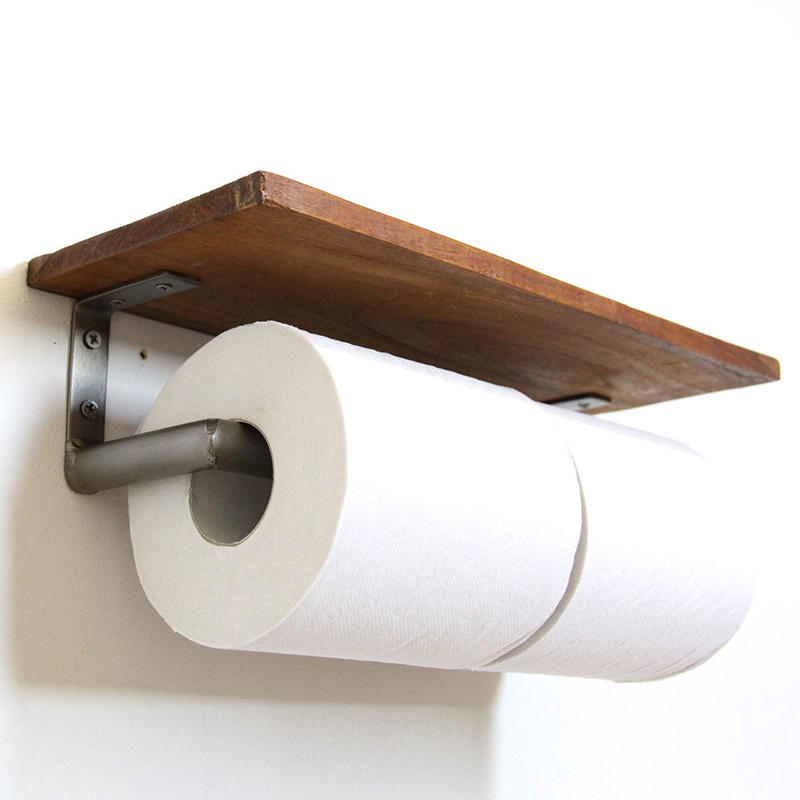 チーク棚板アイアンペーパータオルホルダー Soup