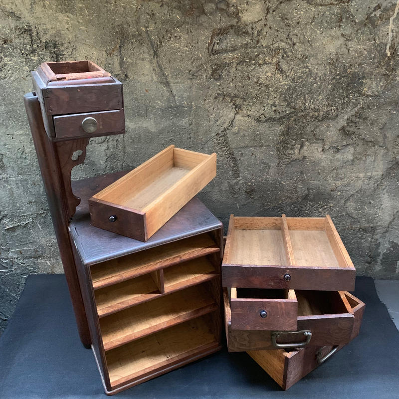 アンティーク和裁箱 木製お針箱 和風 裁縫箱 蝶柄 取っ手付き 小物収納 レトロ