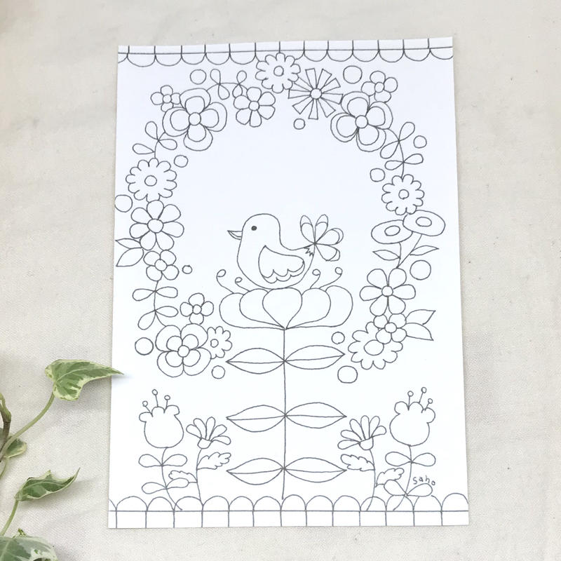 選べる塗り絵ポストカード 5枚セット その1 きのことこびと