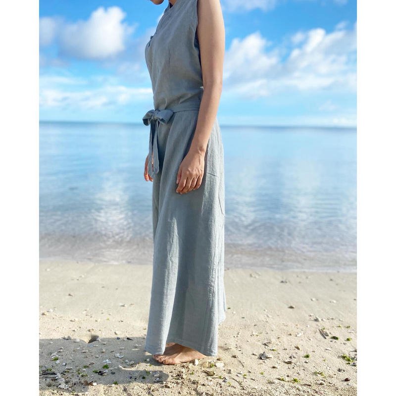 ヂェン先生の日常着 ノースリーブチャイナワンピース 灰青色 古民家おうちさろん キのハ