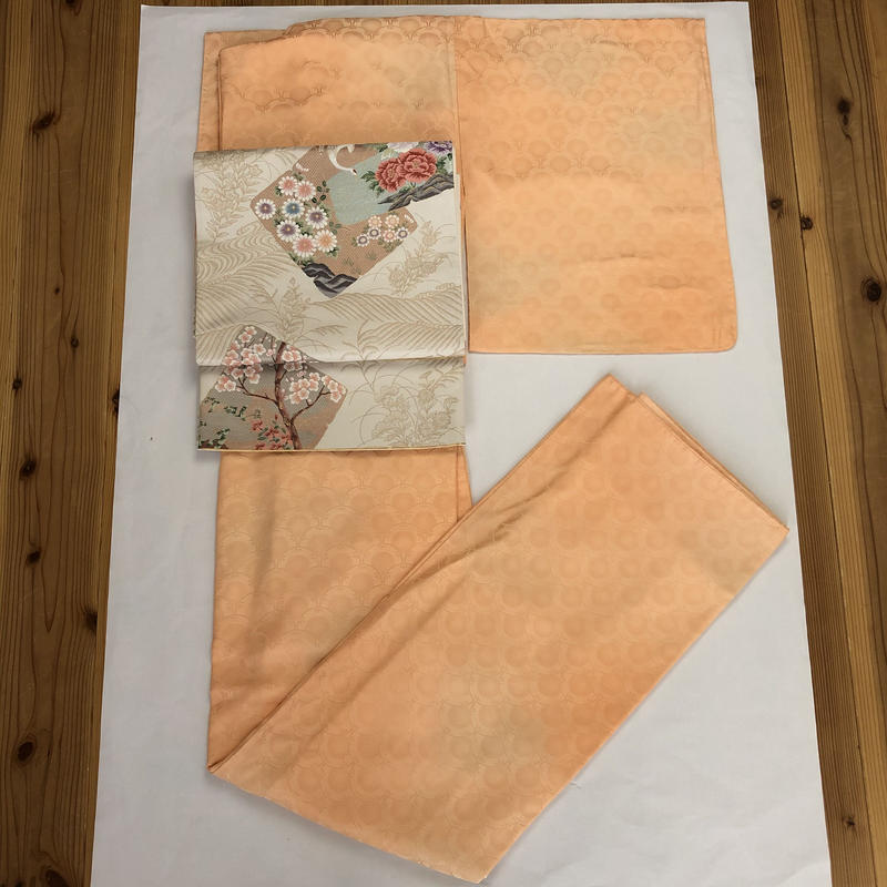 袷 色無地nam 7 淡いオレンジピンクのぼかし 青海波 リサイクルの着物屋 着楽庵 袷 色無地nam 7 淡いオレンジピンクのぼかし 青海波 リサイクルの着物屋 着楽庵