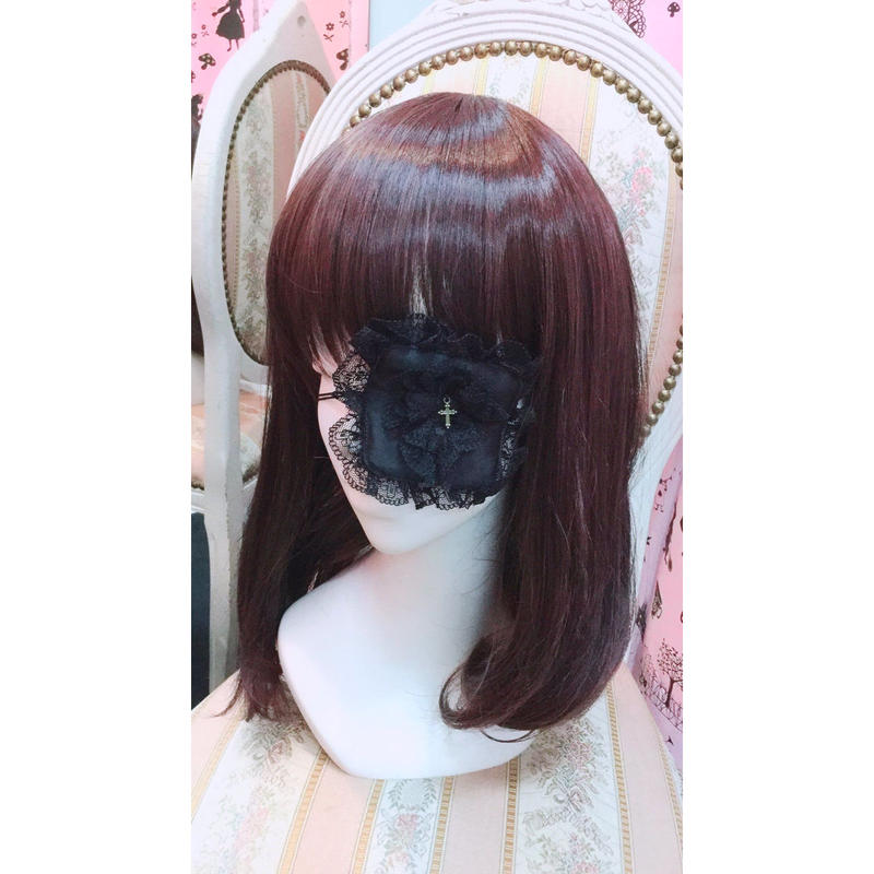 Marble 十字架付きリバーシブルアイパッチ 眼帯 黒 赤ゴシック柄 K
