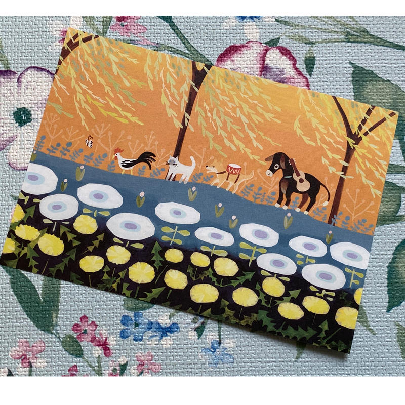 水彩画 イラストレーター ブレーメンの音楽隊 猫 一筆せん 便箋 コﾁカｰﾆバル第2楽章