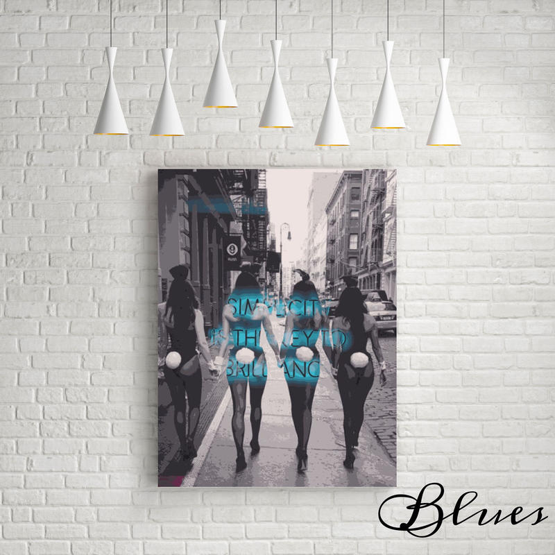 バニーガール モノクロ おしゃれアートキャンバス A1サイズ Blues Kolect