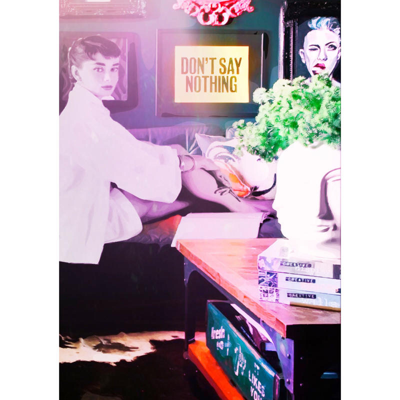 オードリーヘップバーン おしゃれ コラージュアート キャンバス a1サイズ Blues