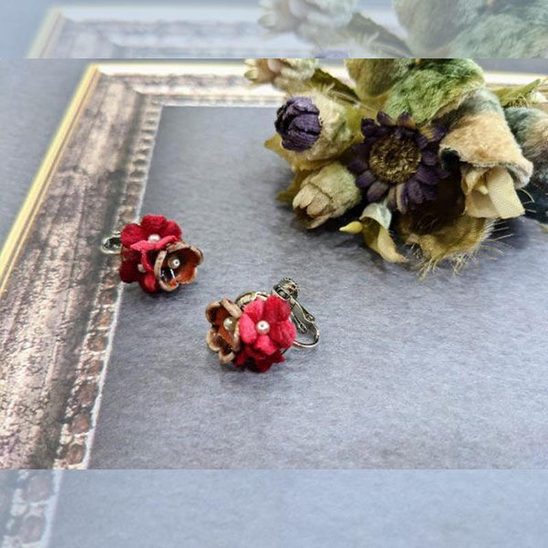 九谷花 小梅 ピアス イヤリング 赤 こまつもんマルシェ