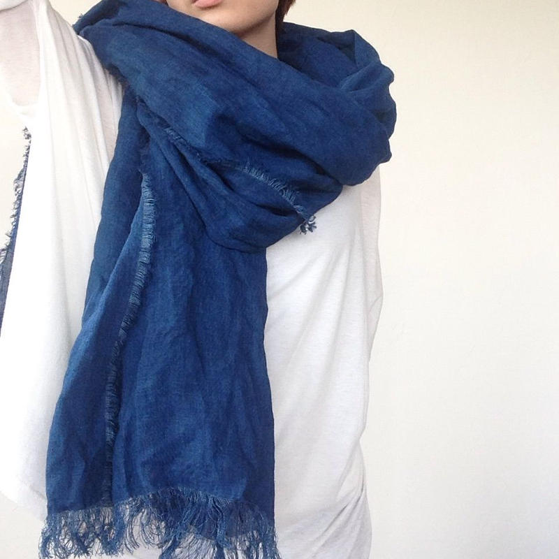 あおもり藍コラボ 育てるリネンストール 藍色 Komo