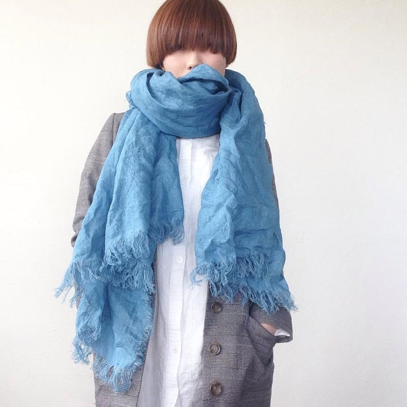 あおもり藍 コラボ 育てるリネンストール 空色 Komo