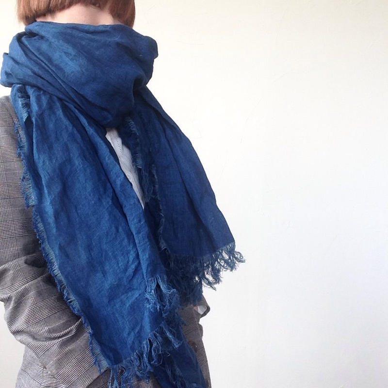 あおもり藍コラボ 育てるリネンストール 藍色 Komo