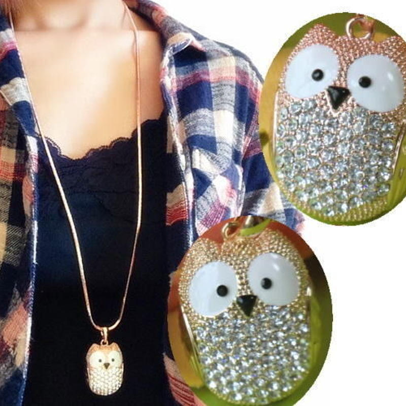 ネックレス 幸福の象徴フクロウ ロングネックレス かわいい ふくろうアイテム ジルコニア