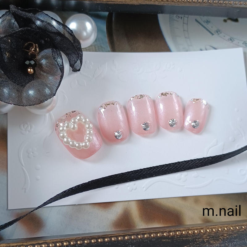 量産型 ハートパールピンク の ネイルチップ Nh0011 Mochako Nail