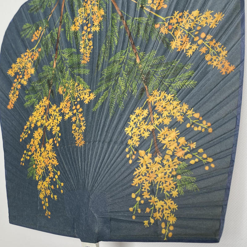 季節の誕生花渋うちわ 4月 ミモザ 柄大 栗川商店