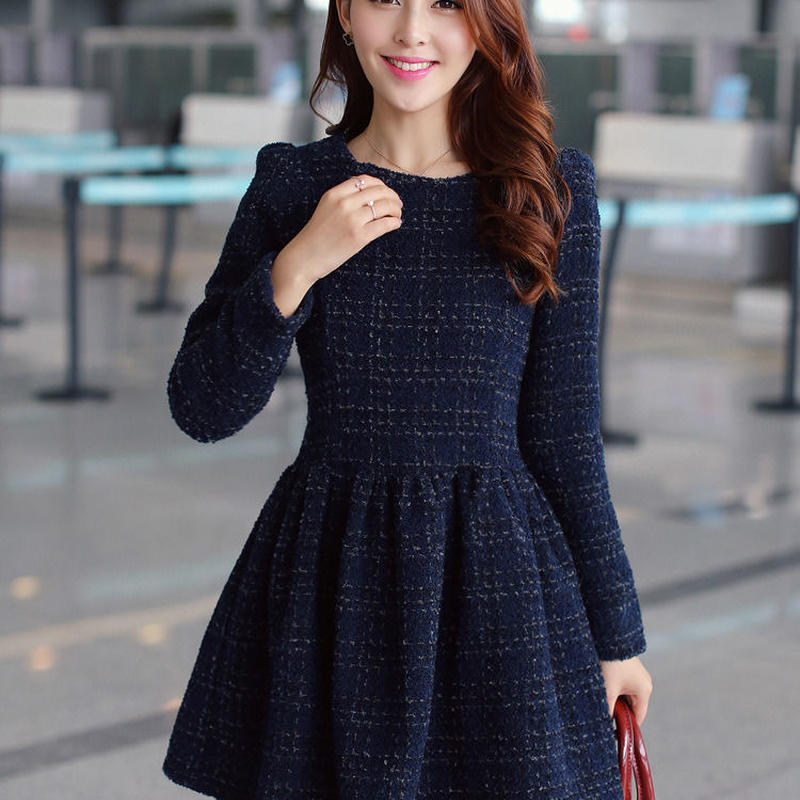 お嬢様スタイル キュートなツイードワンピース 長袖 Honey Bee