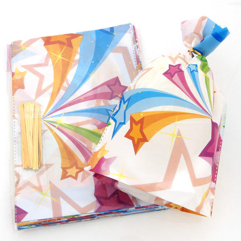 ラッピング 星柄の素敵なカラフル巾着袋 ビニール袋5枚入り 3サイズ Ihb0165 La