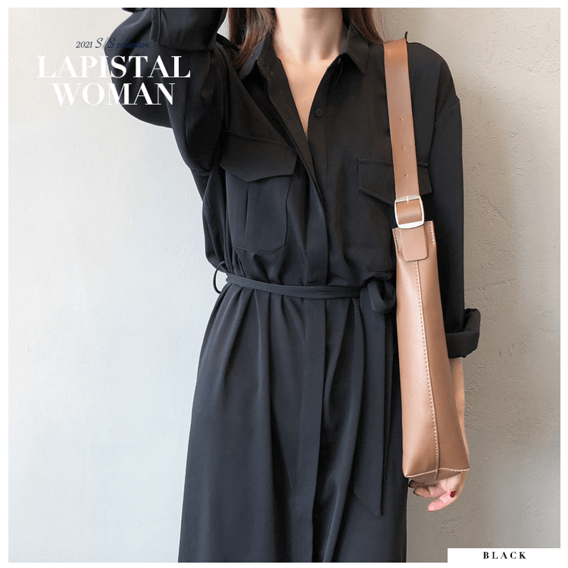 Ap 004 ウエストベルト付きシャツワンピース Lapistal ラピスタル