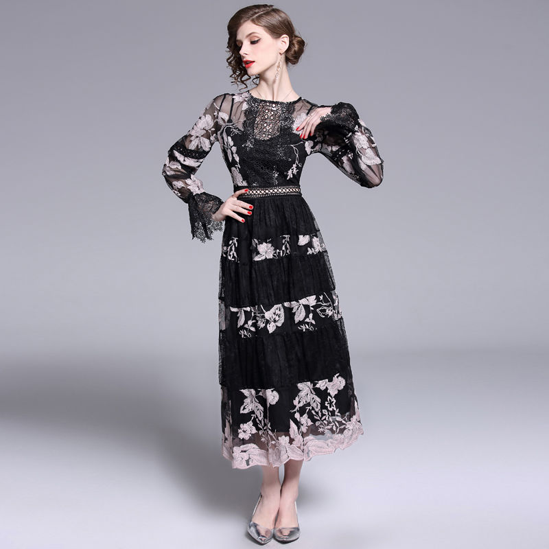 取り寄せ品 花柄 無地 ミックス シースルー ロングワンピース Lavenderlane