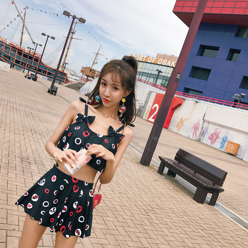 取り寄せ品 レトロ可愛い 花柄プリント リボンストラップ スリーピース ビキニセット