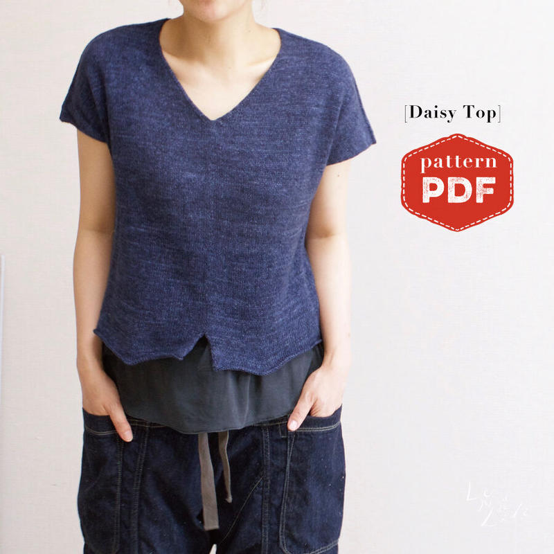 編み図販売 Pdf Vネックプルオーバー Daisy Top Le Nid De Lili