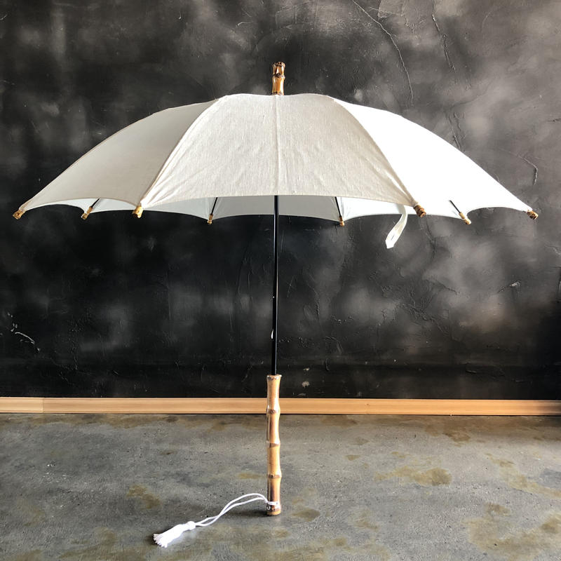 傳 ツタエノヒガサ リネン日傘 長傘タイプ キツネノタスキ 麻 白ム地 Le