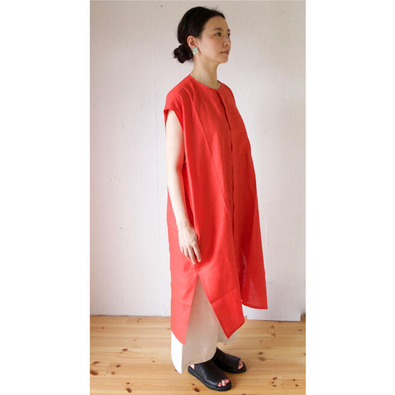 Honnete オネット アイリッシュリネン ノーカラーシャツドレス Le Nid De