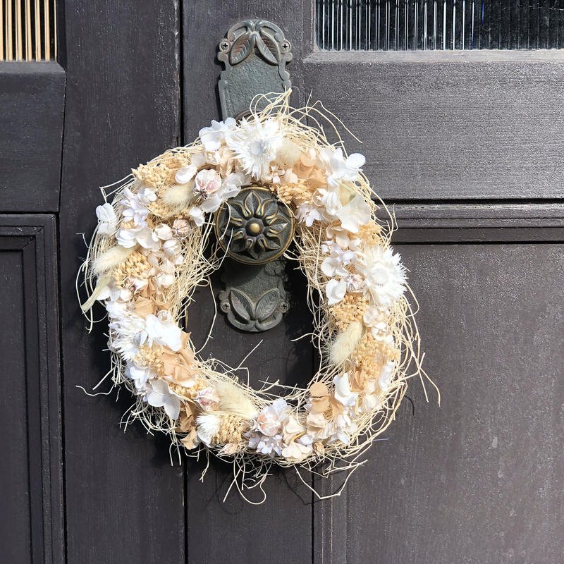 Lilaf限定1点 ドライフラワーと布花のリース White Lilaf M So