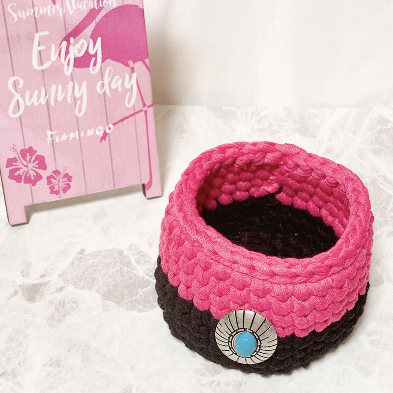 ズパゲッティ 小物入れ ブラック ピンク Lino Handmade