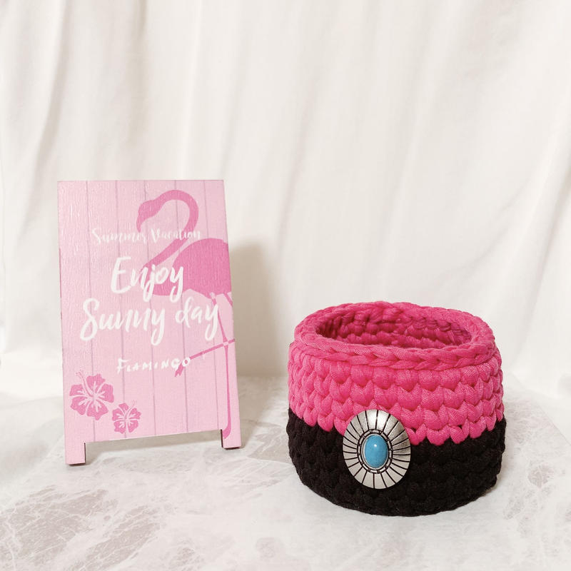 ズパゲッティ 小物入れ ブラック ピンク Lino Handmade