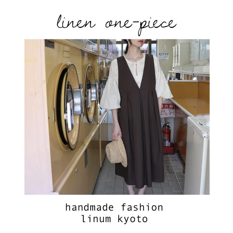 リネンワンピース コットンリネンで魅せる 大人の2wayノースリーブタックロングワンピース