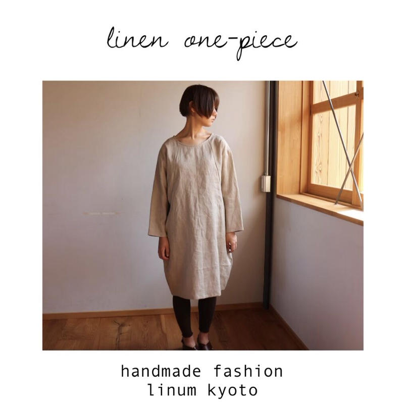 リネンワンピース ヨーロピアンリネンで魅せる リラクシングドルマンワンピース キナリ色 お