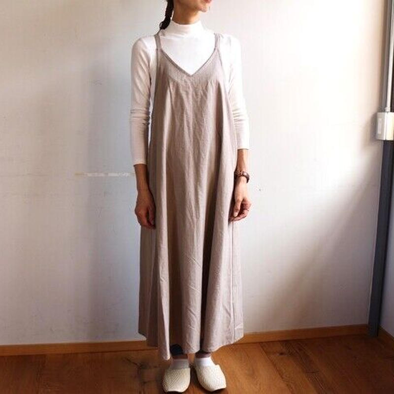 エプロンワンピース 柔らかハーフリネンのエプロンドレス グレージュ 秋色くすみカラー おうち