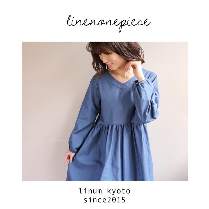 リネンワンピース しっかりコットンリネンvネック切り替えギャザーワンピース 綿麻 リネンギャ